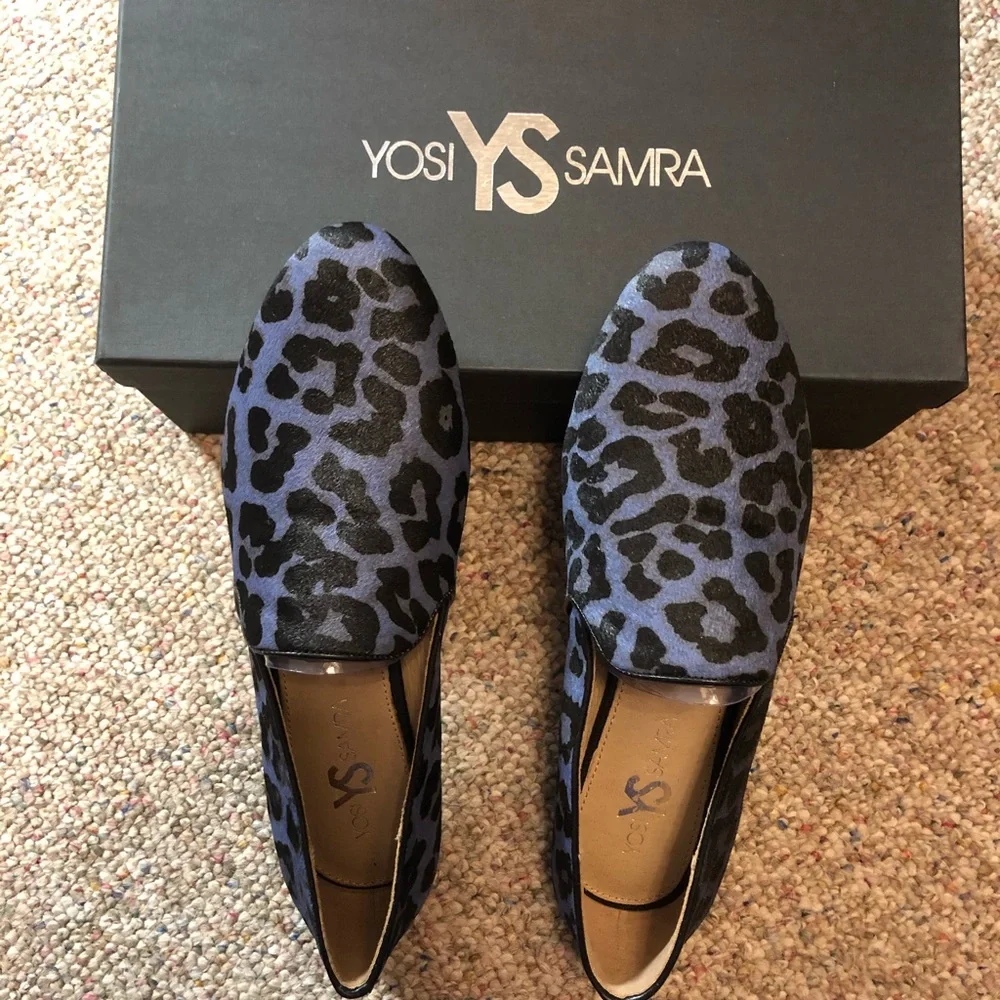 🆕 Yosi Samra Blue Velvet Jaguar Preslie Loafers